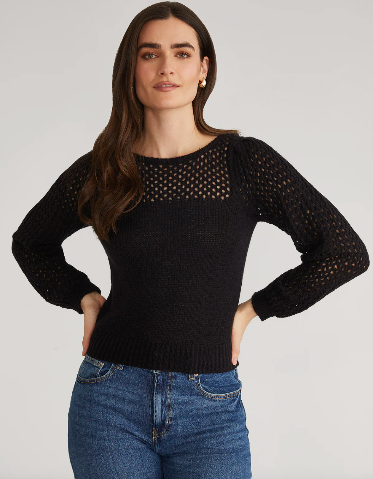 Brigid Puff Sleeve Mesh Pullover Sea Salt