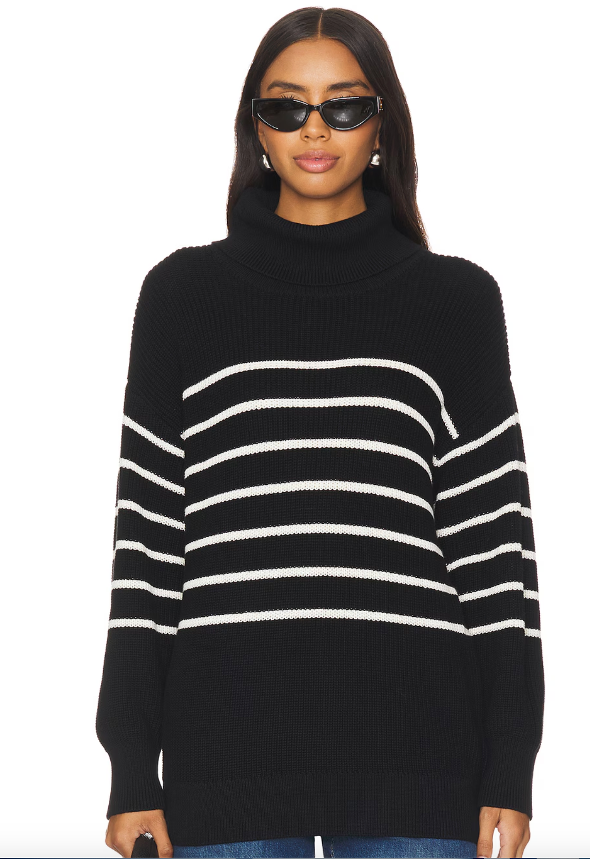 525 America Elise Oversized Striped Turtleneck Pullover Sea Salt Multi