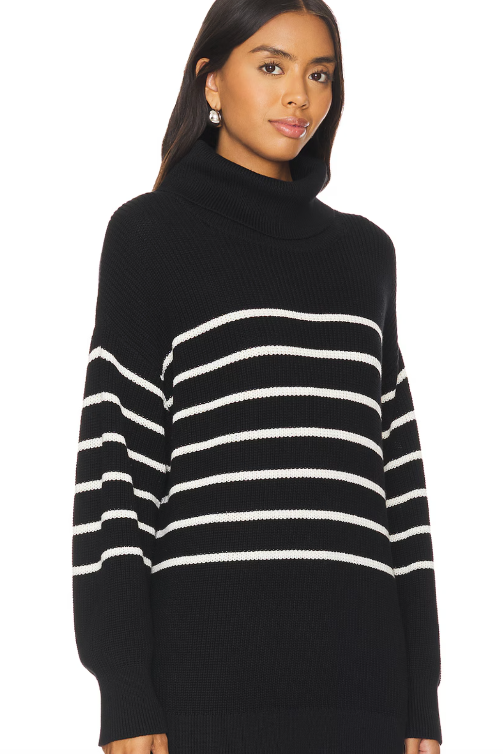 525 America Elise Oversized Striped Turtleneck Pullover Sea Salt Multi