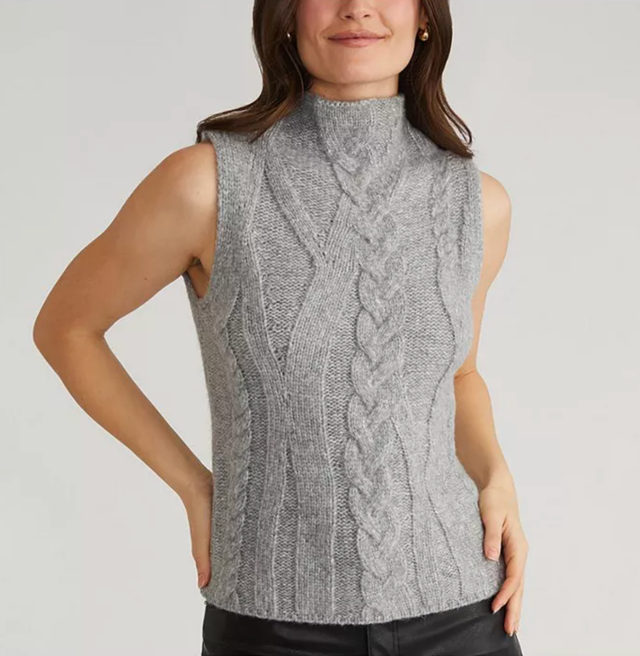 Kendall Funnel Neck Cable Vest Smoke Grey