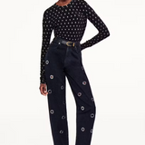 Dotted Stretch Mesh Top Black Multi