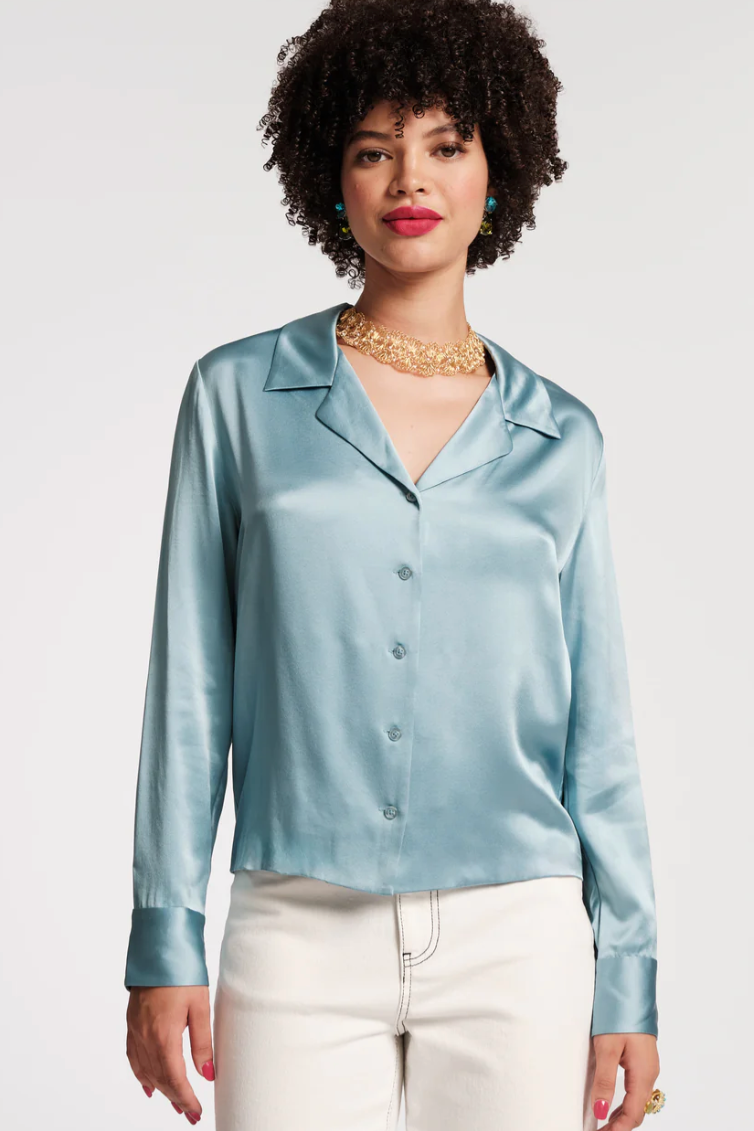 Katherine Shirt Solid Silk Silk French Blue