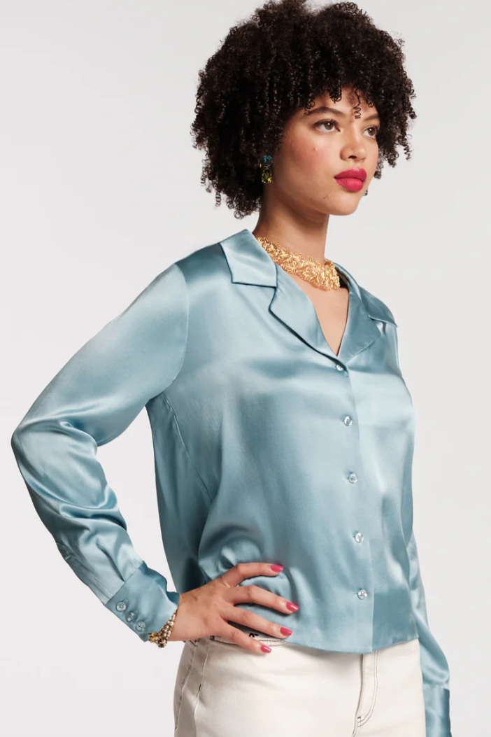 Katherine Shirt Solid Silk Silk French Blue