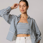 Isadora Striped Button Down Blouse Blue Multi