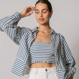 Isadora Striped Button Down Blouse Blue Multi