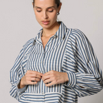 Isadora Striped Button Down Blouse Blue Multi