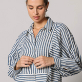 Isadora Striped Button Down Blouse Blue Multi