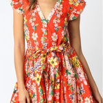 Orange Printed Belted Floral Mini Dres
