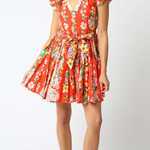 Orange Printed Belted Floral Mini Dres