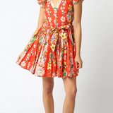 Orange Printed Belted Floral Mini Dres