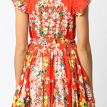 Orange Printed Belted Floral Mini Dres