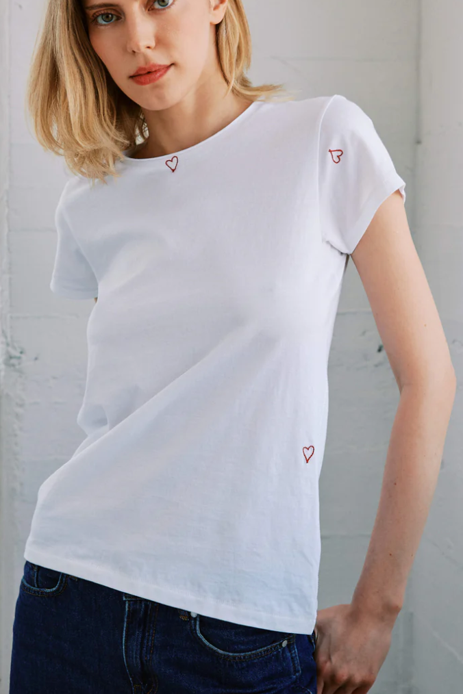 Embroidered Cotton Tee Heart