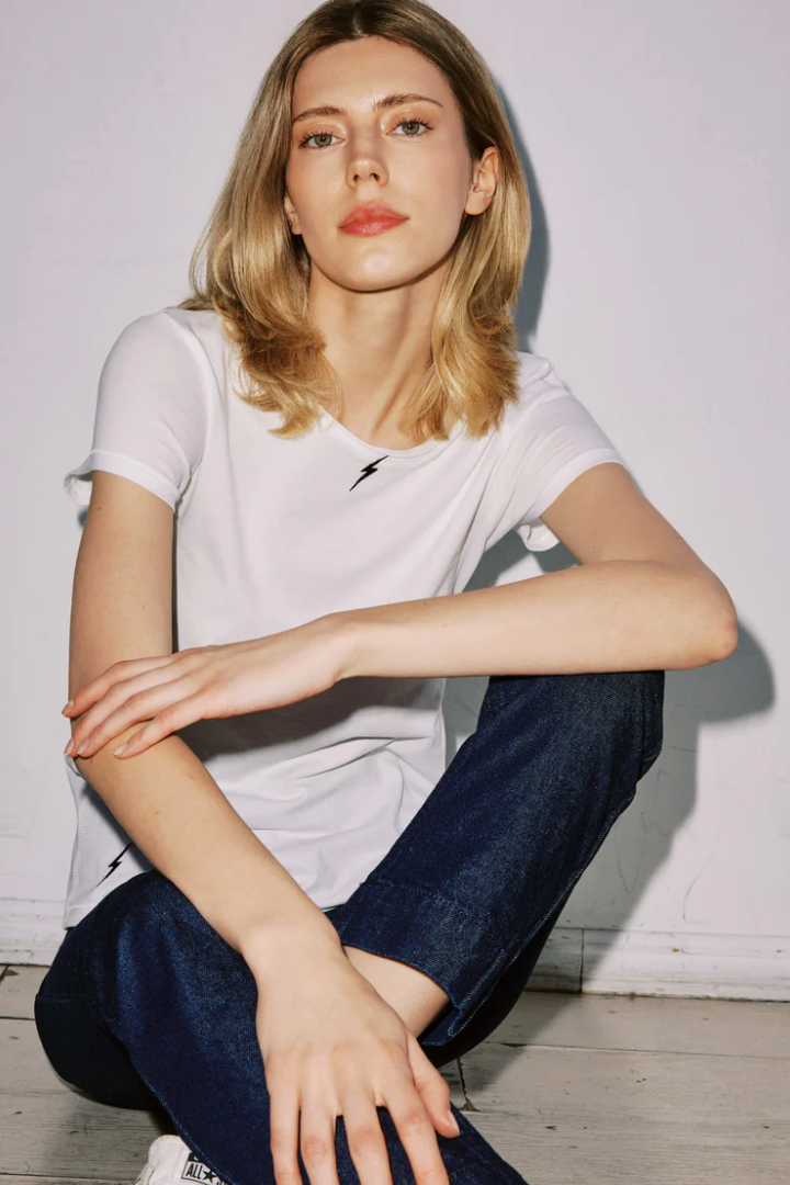 Embroidered Cotton T Shirt White Bolt