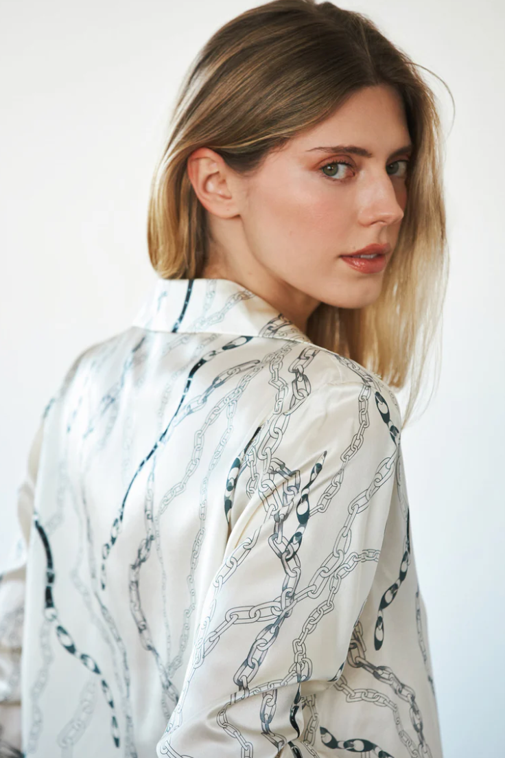 Daria French Cuff Silk Blouse White Chain