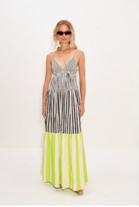 Romi Poplin Dress Black/Cream/Lime Multi