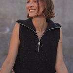 Hally Half Zip Rib Vest Black Fleck
