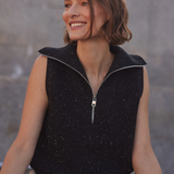 Hally Half Zip Rib Vest Black Fleck
