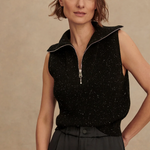 Hally Half Zip Rib Vest Black Fleck