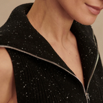 Hally Half Zip Rib Vest Black Fleck
