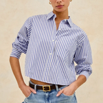 Ramy Cropped Button Up Mariner White Stripe