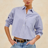 Ramy Cropped Button Up Mariner White Stripe