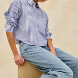 Ramy Cropped Button Up Mariner White Stripe
