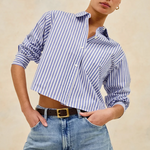 Ramy Cropped Button Up Mariner White Stripe