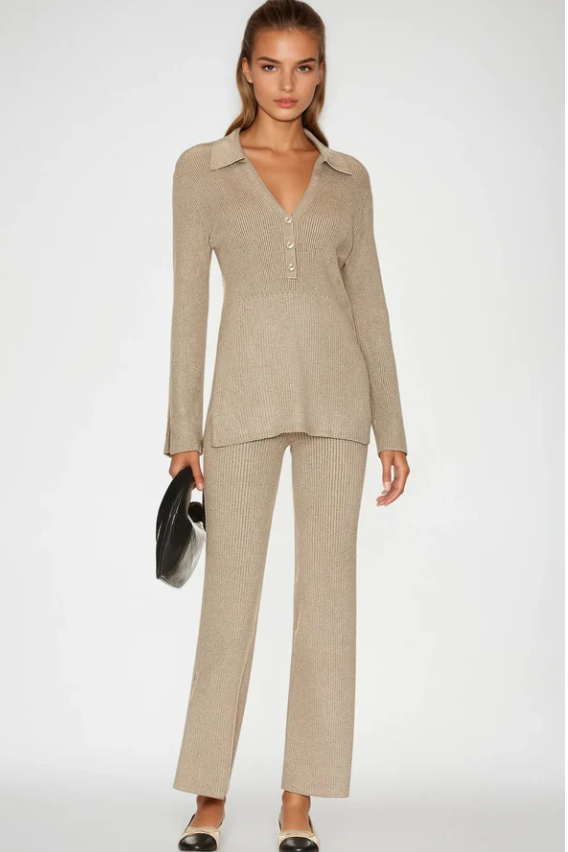 Gabby Ribbed Pant Cashew Heather