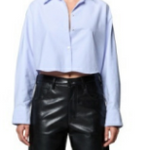 Ana Croppped Button Up Shirt Blue