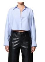 Ana Croppped Button Up Shirt Blue