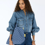 KR Heart In Check Tote Light Blue