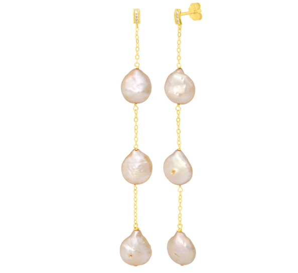 Lucia Champagne Pearl Earrings Gold