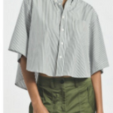 Ember Cropped Poplin Button Down Shirt Fatigue Stripe