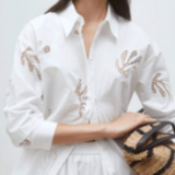 Lace Cutout Button Up White