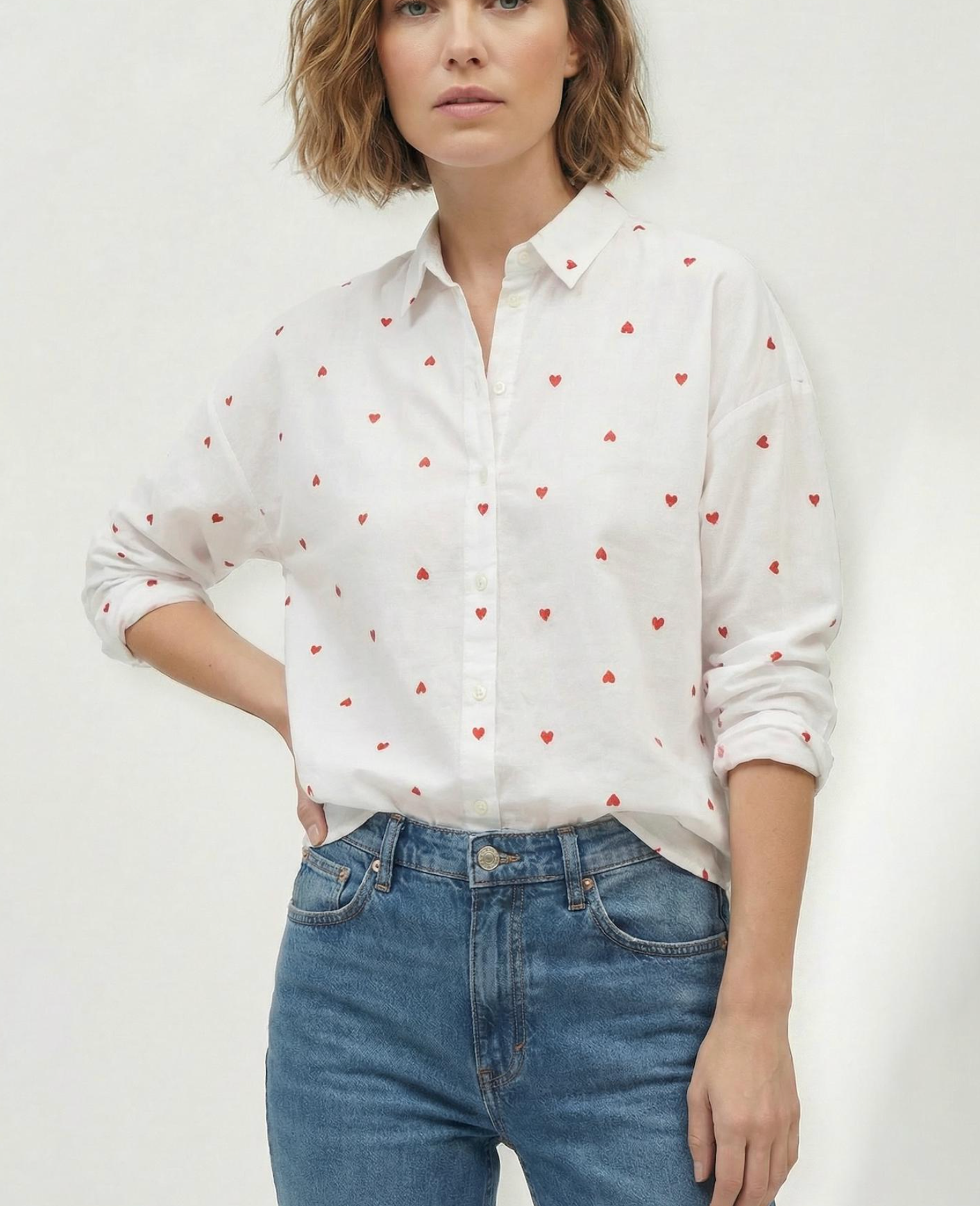 Embroidered Hearts Button Down