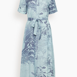 Audria S/S Belted Midi Dress Sky Floral