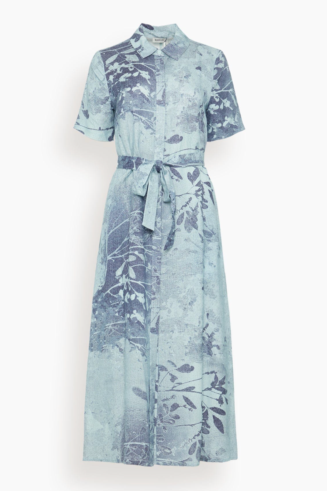 Audria S/S Belted Midi Dress Sky Floral