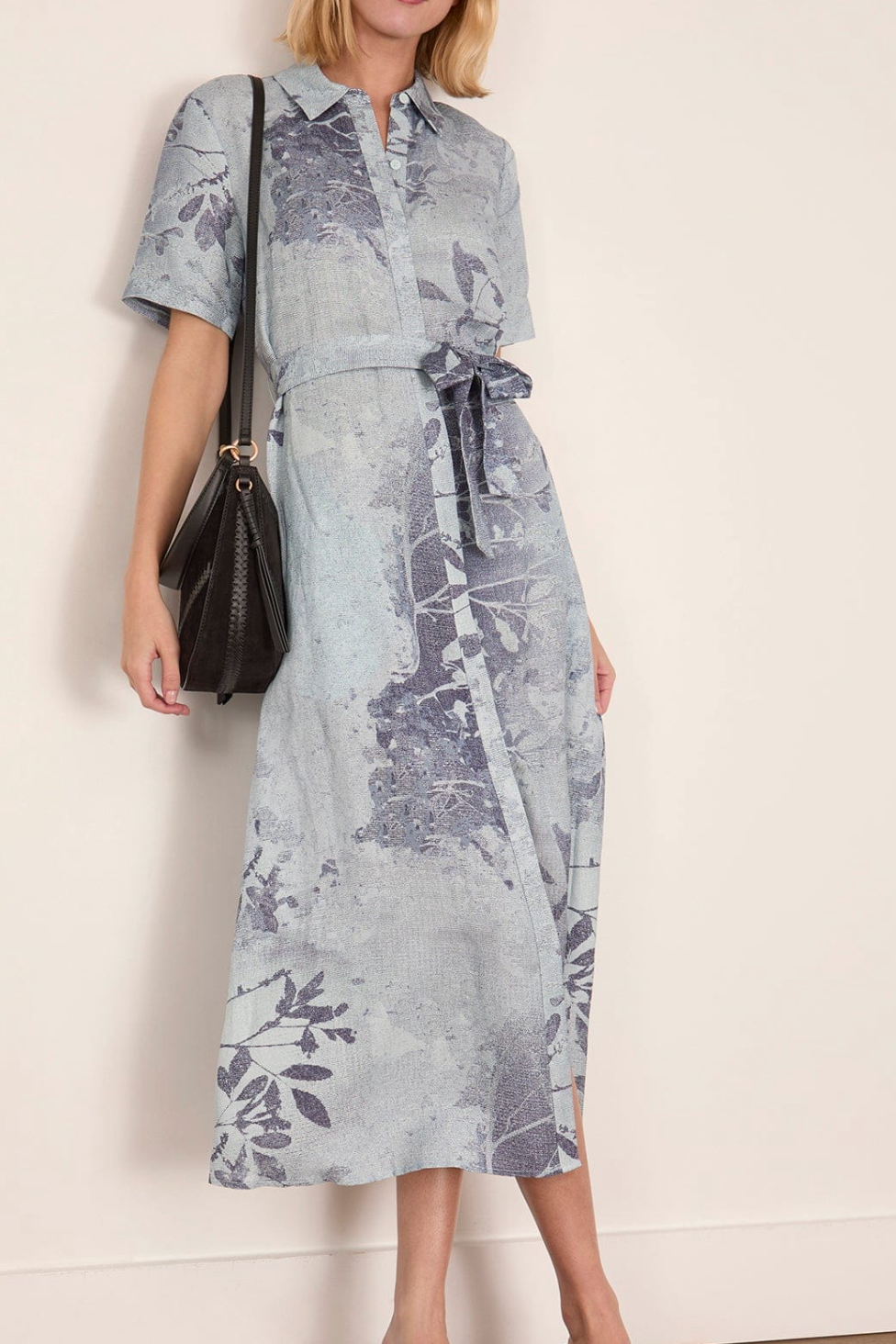 Audria S/S Belted Midi Dress Sky Floral