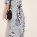 Audria S/S Belted Midi Dress Sky Floral