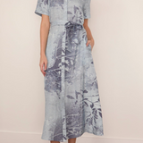 Audria S/S Belted Midi Dress Sky Floral