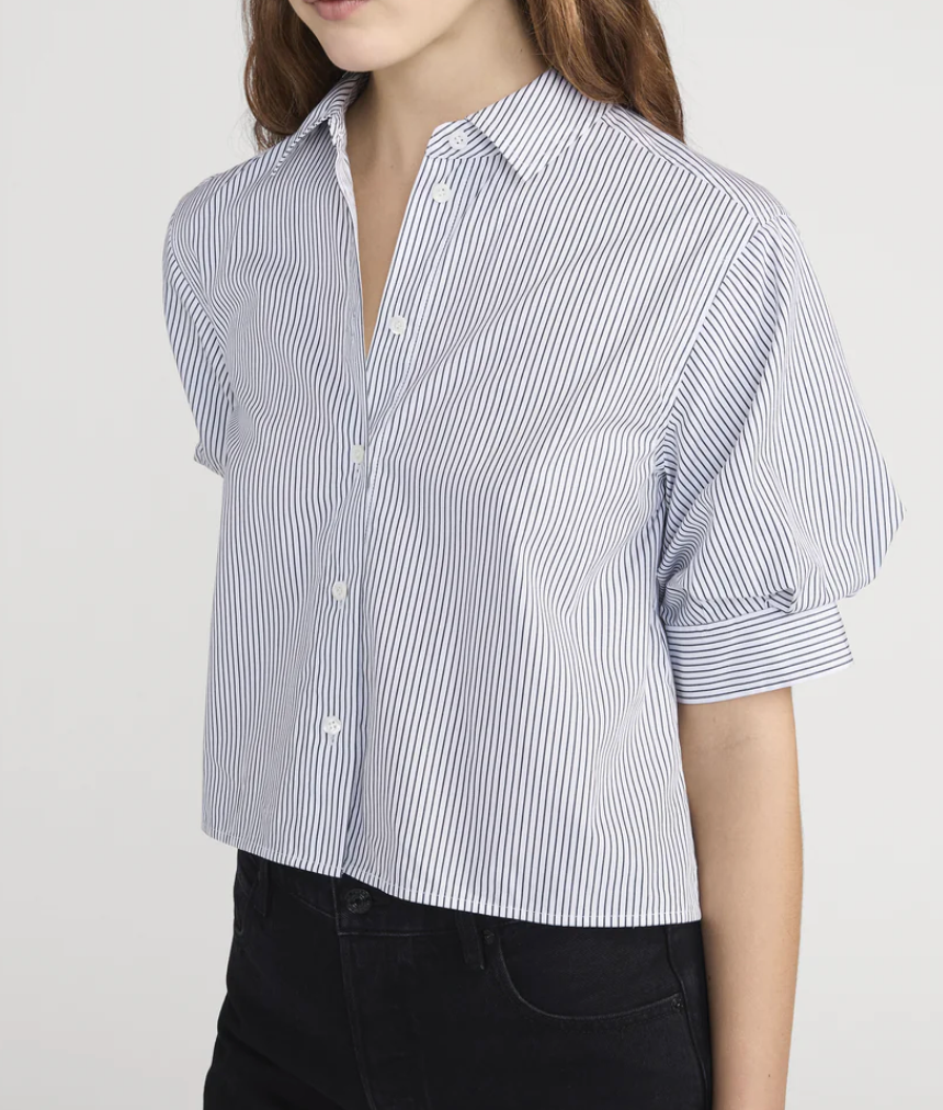 The Billow Sleeve Shirt Navy Stripe