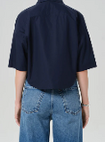 Frances Cropped Cape Button Up Navy