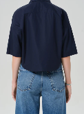 Frances Cropped Cape Button Up Navy