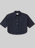 Frances Cropped Cape Button Up Navy