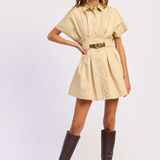 Dolman Sleeve Tan Dress w Belt