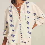 Winslet Long Sleeve Top Cream/Cobalt