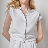 Textured Terry Sleeveless Cardigan White