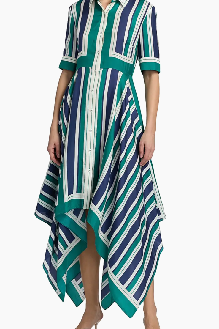 Abrielle S/S Handkerchief Midi Dress Kelly Green Stripe