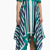 Abrielle S/S Handkerchief Midi Dress Kelly Green Stripe