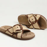 Darla Buckle Slide Sandal Bleached Beechwood Faux Raffia